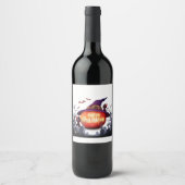 Halloween pompoen, katten en heks ha wijn etiket (Voorkant)