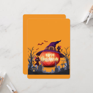 Halloween pompoen, katten en heksenhoed kaart
