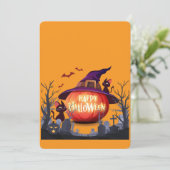 Halloween Pompoen, Katten & Heksenhoed Kaart (Staand voorkant)