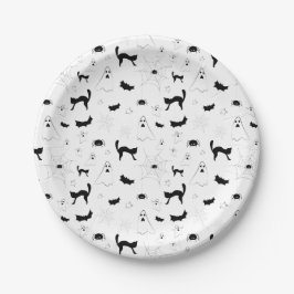 Halloween-pompoen-kattenknuppel oranje zwarte vlek papieren bordje