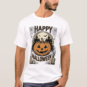 Halloween Pompoen Kerkhof Vintage Griezelen T-shir T-shirt