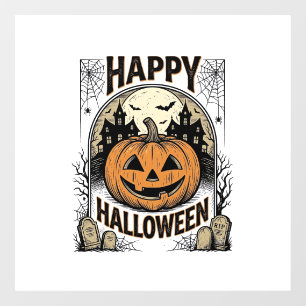 Halloween Pompoen Kerkhof Vintage Griezelen Tee Ku Raamsticker