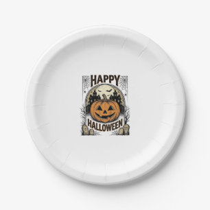 Halloween Pompoen Kerkhof Vintage Griezellig T-shi Papieren Bordje
