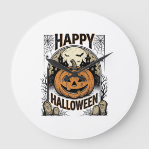 Halloween Pompoen Kerkhof Vintage Griezellige T-sh Grote Klok