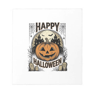 Halloween Pompoen Kerkhof Vintage Griezellige T-sh Notitieblok