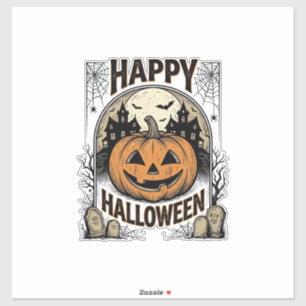 Halloween Pompoen Kerkhof Vintage Griezellige T-sh Sticker