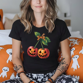 Halloween pompoen kersen Herfst Herfst Coquette T-shirt