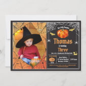 Halloween pompoen kind verjaardagsfeestje foto kaart (Voorkant)
