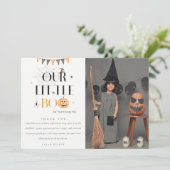 Halloween Pompoen Kleine Boe Kinderen Foto Verjaar Bedankkaart (Staand voorkant)