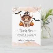 Halloween Pompoen Koe Little Boo Baby Bedankkaart (Staand voorkant)