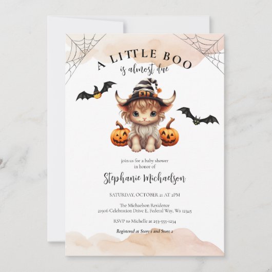 Halloween Pompoen Koe Little Boo Baby shower Kaart (Voorkant)