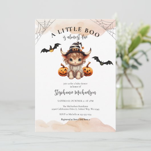 Halloween Pompoen Koe Little Boo Baby shower Kaart (Staand voorkant)