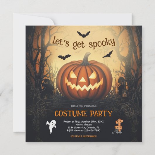 Halloween pompoen kostuum feest kaart (Voorkant)