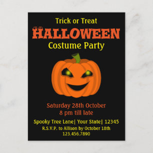 Halloween pompoen kostuum feest uitnodiging briefkaart