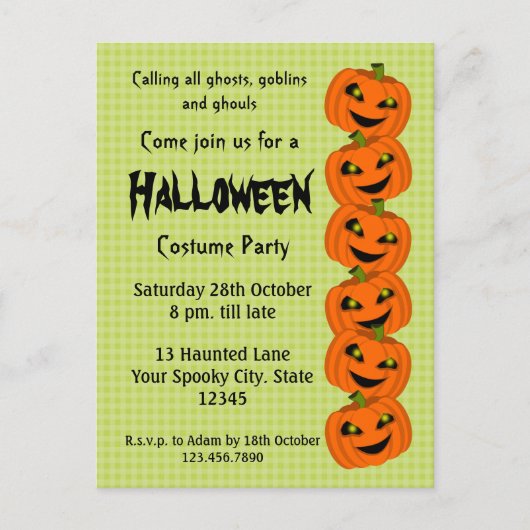 Halloween pompoen kostuum feest uitnodiging briefkaart (Voorkant)