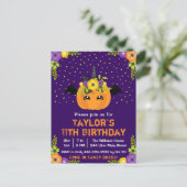 Halloween Pompoen Kostuum Verjaardagsfeest Paars P Briefkaart (Staand voorkant)