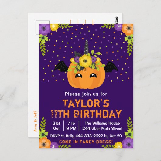 Halloween Pompoen Kostuum Verjaardagsfeest Paars P Briefkaart (Voorkant / Achterkant)