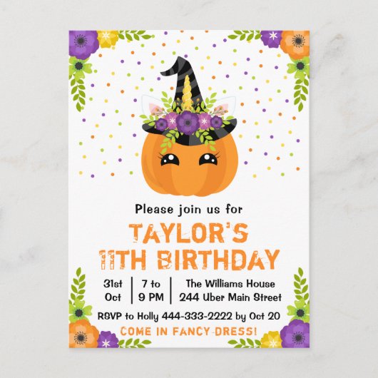 Halloween Pompoen Kostuum Verjaardagsfeest Wit Pos Briefkaart (Voorkant)