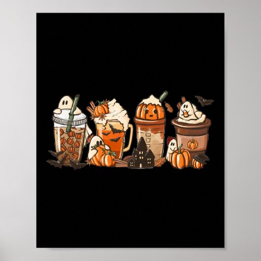 Halloween Pompoen Latte Drink Cup Poster (Voorkant)