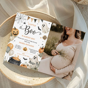 Halloween Pompoen Little Boo Baby Shower Foto Kaart