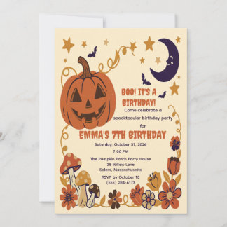 Halloween Pompoen Maan Bloemige Uitnodiging
