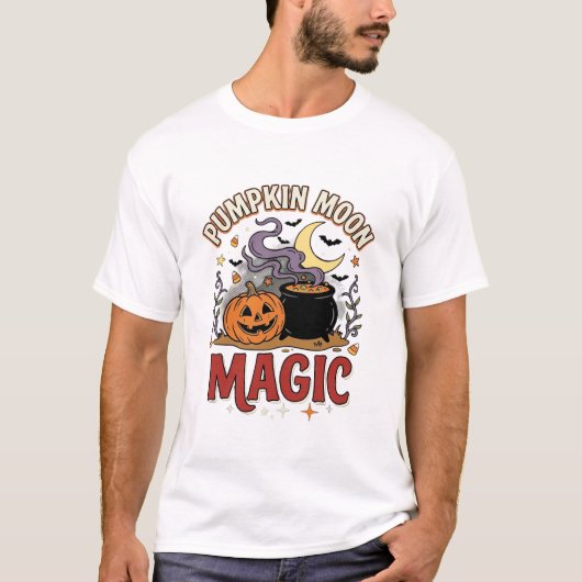 Halloween Pompoen Maan Magie T-shirt (Voorkant)