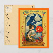  Halloween, pompoen, meisje, klauter Briefkaart (Voorkant / Achterkant)