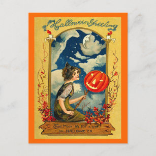  Halloween, pompoen, meisje, klauter Briefkaart