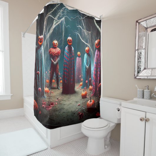 Halloween pompoen mensen douchegordijn (In situ)