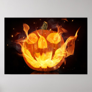 Halloween pompoen met brandontsteking poster