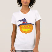 Halloween pompoen met een heks Pet vrouwen T-shirt (Voorkant)