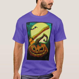 Halloween pompoen met een visueel glitseffect t-shirt