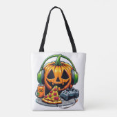 Halloween pompoen met hoofdtelefoon en spelletjes? tote bag (Achterkant)