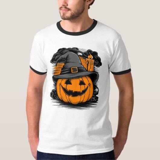Halloween pompoen met pet, Mannen T-shirt (Voorkant)