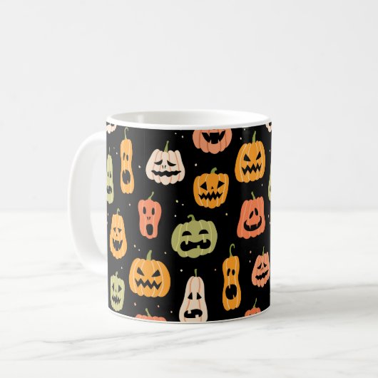 Halloween pompoen naadloos patroon. Hand getekill Koffiemok (Voorkant links)