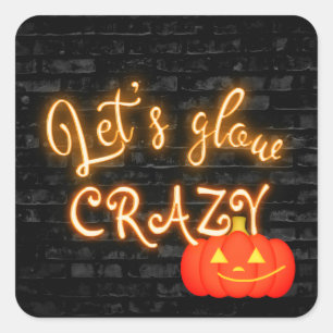Halloween Pompoen Neon Bord op Baksteen Vierkante Sticker