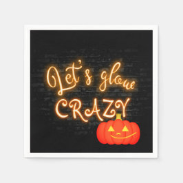 Halloween Pompoen Neon Bord op Bakstenen Muur Servet