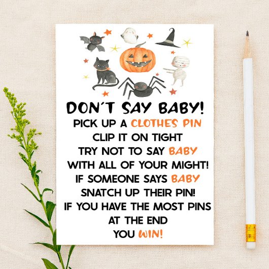 Halloween pompoen niet zeggen Baby shower spel Briefpapier