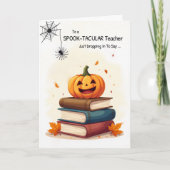 Halloween pompoen op boeken Schattige Spider Kaart (Voorkant)