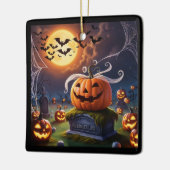 Halloween pompoen op een grafsteen keramisch ornament (Links)