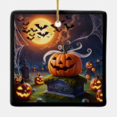 Halloween pompoen op een grafsteen keramisch ornament (Achterkant)