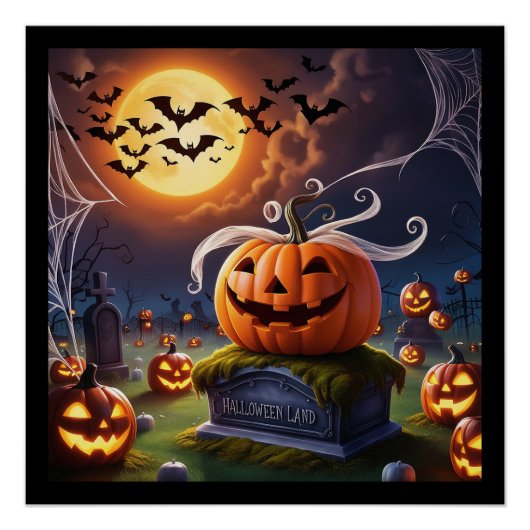 Halloween pompoen op een grafsteen perfect poster (Voorkant)