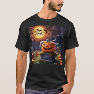 Halloween pompoen op een grafsteen t-shirt