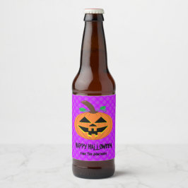 Halloween pompoen op een Paarse flesje met etiket