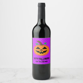 Halloween pompoen op een Paarse wasfleset Wijn Etiket