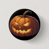 Halloween pompoen op zwart ronde button 3,2 cm (Voorkant)