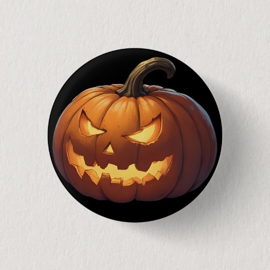 Halloween pompoen op zwart ronde button 3,2 cm (Voorkant)