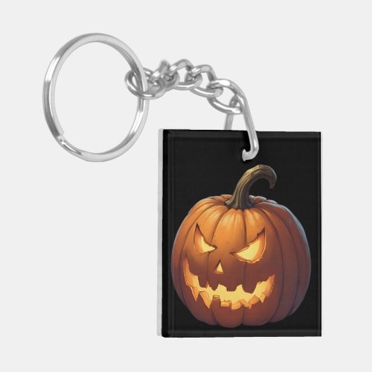 Halloween pompoen op zwart sleutelhanger (Voorkant Links)