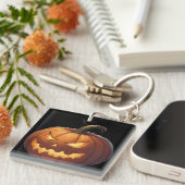 Halloween pompoen op zwart sleutelhanger (Voorkant Rechts)