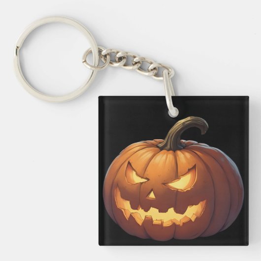 Halloween pompoen op zwart sleutelhanger (Voorkant)